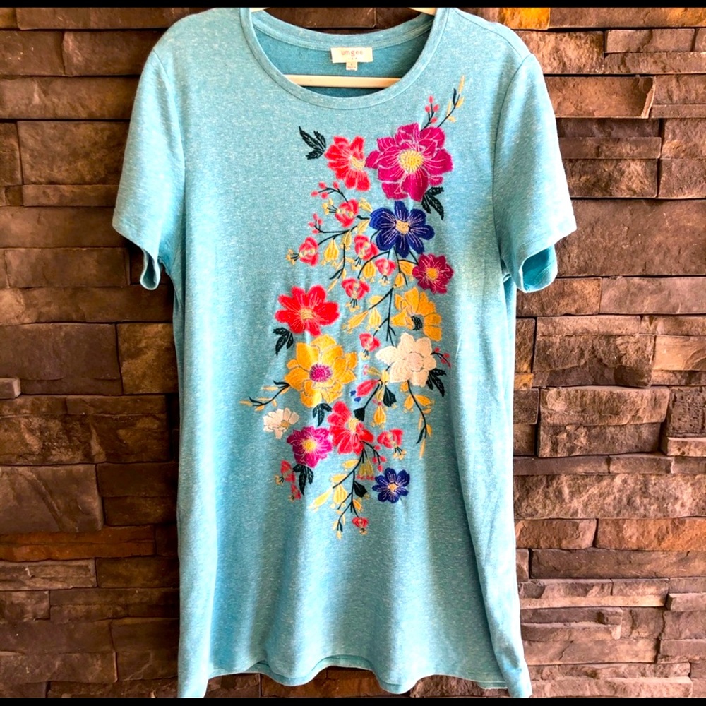 Umgee Embroidered Tee Shirt Dress, Size L